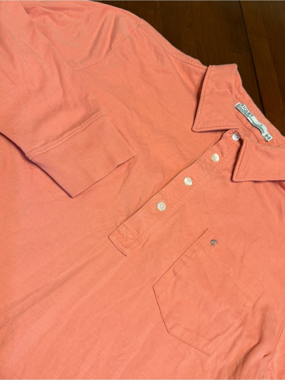 Criquet Polo Shirt Mens Large Salmon Pink Long Sleeve Knit Made in Peru Preppy
